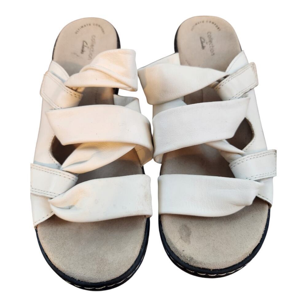 Clarks Merliah Karli white slip on sandal wedge womes shoe sz 8.5